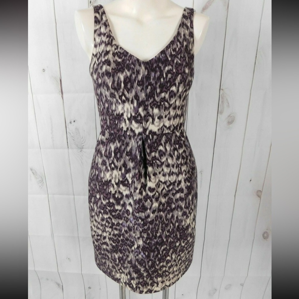 J.Crew Purple Gray White Print Wool Silk Sleeveless Sheath Dress - Size 2